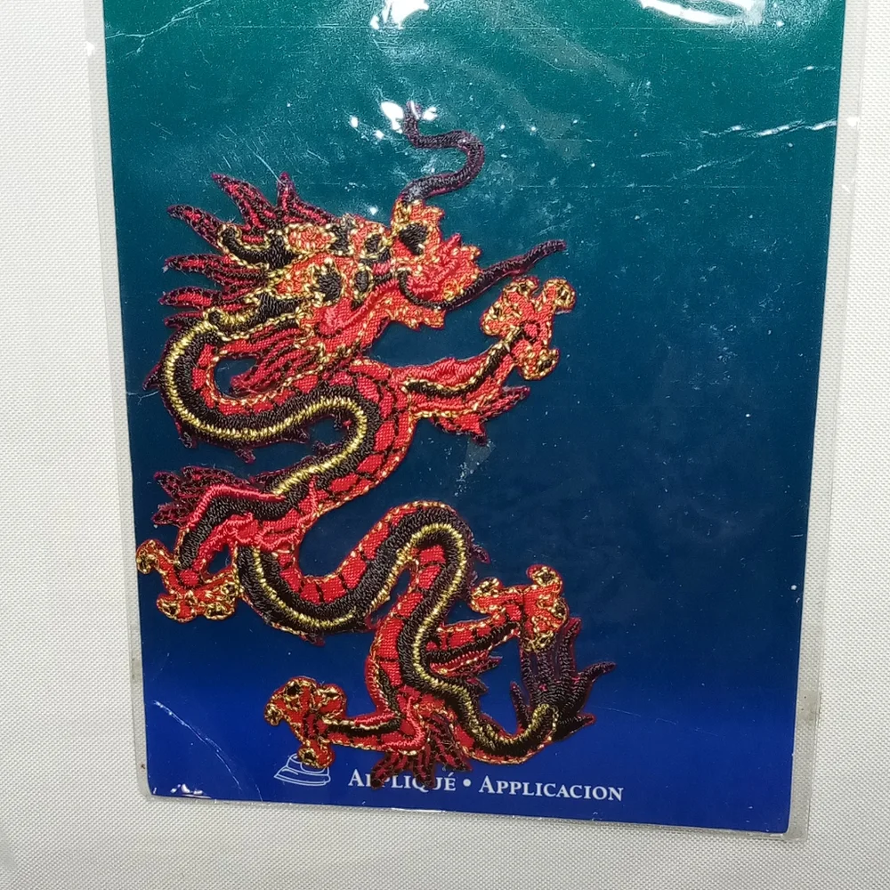 Bundle of 2 Fashion Art Embroidered Red Dragon Applique Iron On Patches